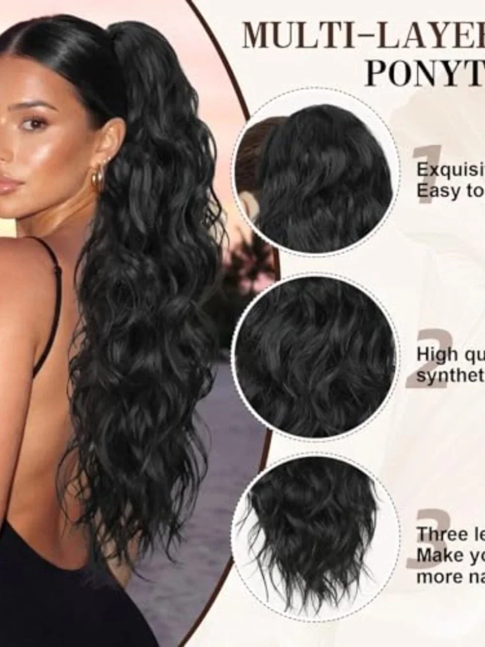 Ponytail Extension 26 Inch Claw Clip Ponytail Extension Long Wavy Clip